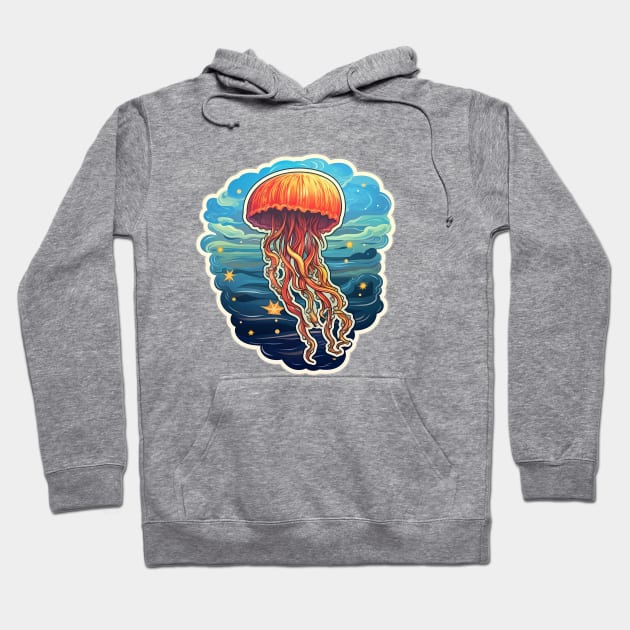 Orange sticker jellyfish artwork Hoodie by Unelmoija